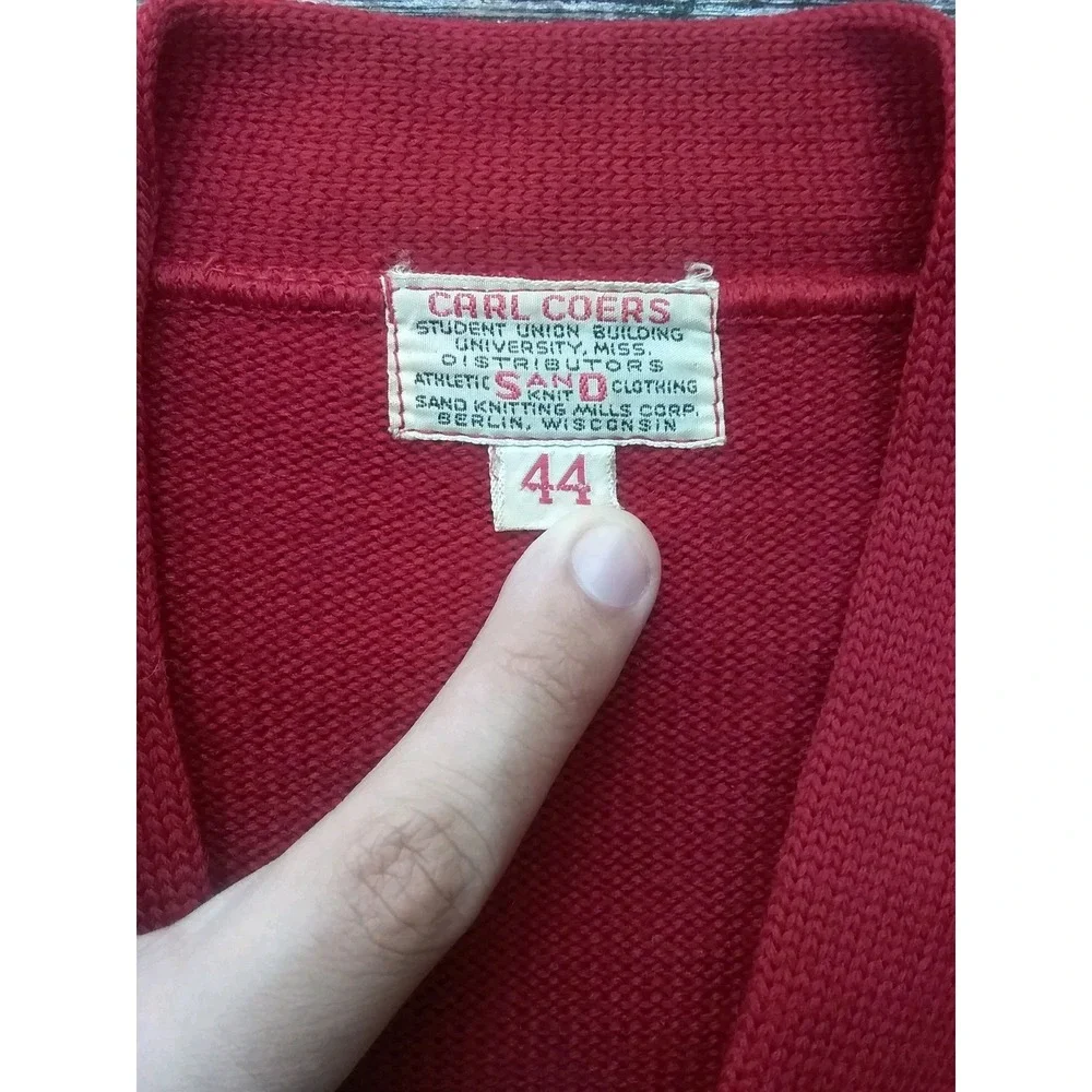 VTG CARL COERS Varsity Wool 44 Men's Letterman Red Cardigan 1950-1960s Ole Miss